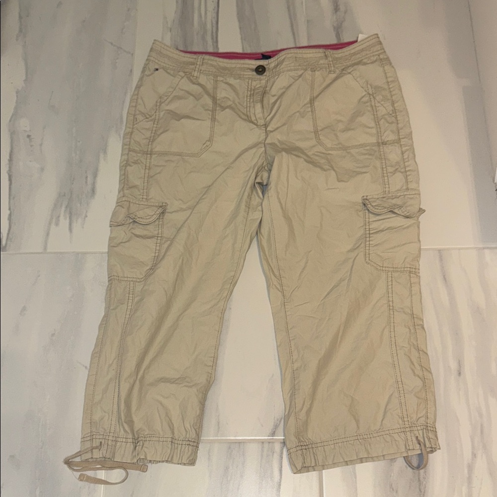 Tommy Hilfiger Beige Cargo Capris with Pink Waist Detail